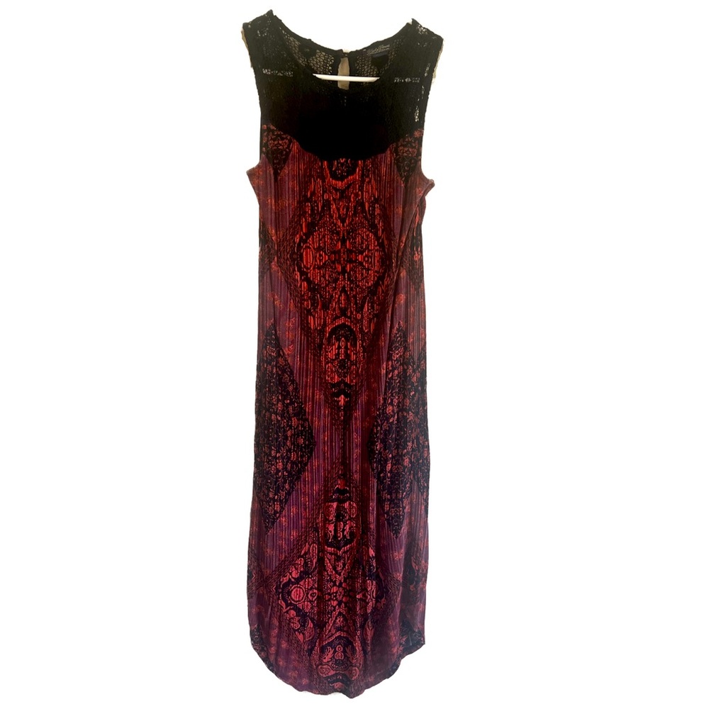Lucky Brand— Sleeveless Crochet Ribbed Boho Maxi Dress, size XS, burgundy/black